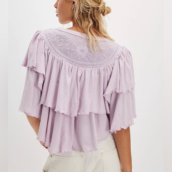 FREE PEOPLE Rose Party Embroidered Lace Blouse Ruffles NWT - Picture 3 of 11